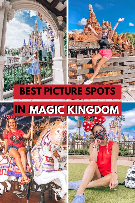 Best Disney Pictures Ideas, Magic Kingdom Photo Ops, Best Photo Spots In Magic Kingdom, Disney World Castle Pictures, Magic Kingdom Photoshoot, Magic Kingdom Poses Ideas, Disney Magic Kingdom Tips, Magic Kingdom Castle Pictures, Magic Kingdom Family Photos