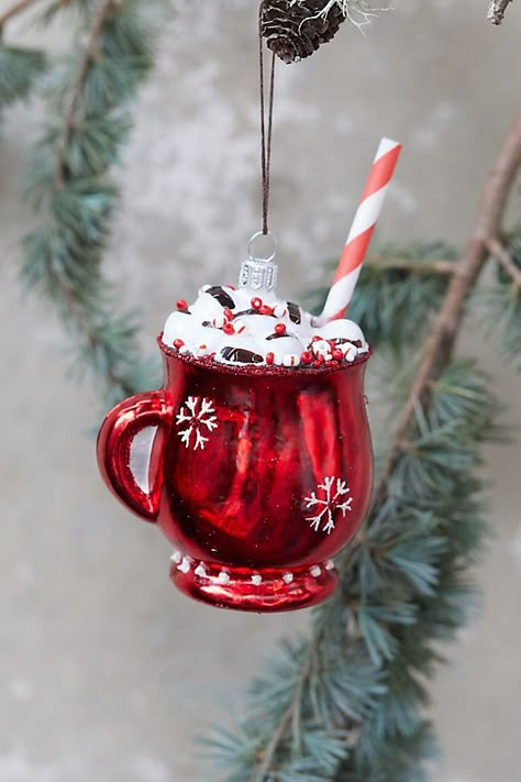 Slide View: 1: Hot Cocoa Glass Ornament Sweet Treats Christmas, Painting Cups, Holiday Treat Bags, Hot Chocolate Stand, New Year Ornaments, Cute Christmas Ornaments, Vintage Christmas Tree Ornaments, Magic Christmas, Food Ornaments