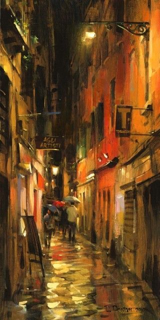 Dimitri Danish, Dmitri Danish, Madeline Denaro, Street Painting, Watercolor Projects, Rainy Night, Country Scenes, Abstract Art Landscape, Contemporary Art Gallery