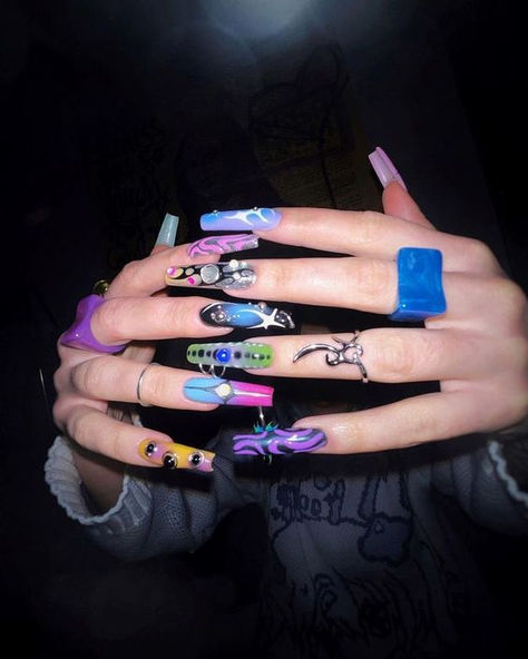 Rave Nails, Spring Instagram, Hippie Nails, Punk Nails, Goth Nails, Creative Nail Designs, Crazy Nails, Designs Nail, Clothes And Shoes