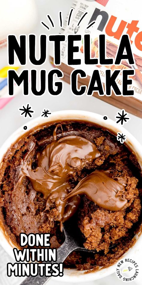 Mug Cake Recipe Nutella, Easy Nutella Recipes Microwave, Easy Nutella Mug Cake Microwave, Easy Nutella Desserts Microwave, Easy Nutella Cake, Quick Nutella Dessert, Desserts In A Mug, Mug Cake Nutella, Cake In A Mug Recipe