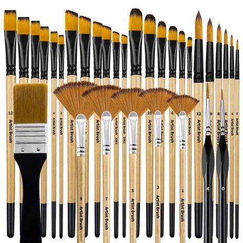 Set           - Temu Art Shading, Acrylic Painting Inspiration, Paint Brush Set, Art Studio Room, Color Brush, Cone Crafts, Fan Brush, Paint Watercolor, Painted Rocks Diy