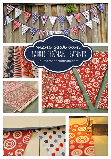 fabric pennant banner tutorial.  GREAT step by step instruction for those of us crafty challenged!! Fabric Pennant Banner, Pendant Banner, Paper Garlands, Fabric Pendant, July Ideas, Wedding Projects, Pennant Banner, Diy Banner, Fabric Banner