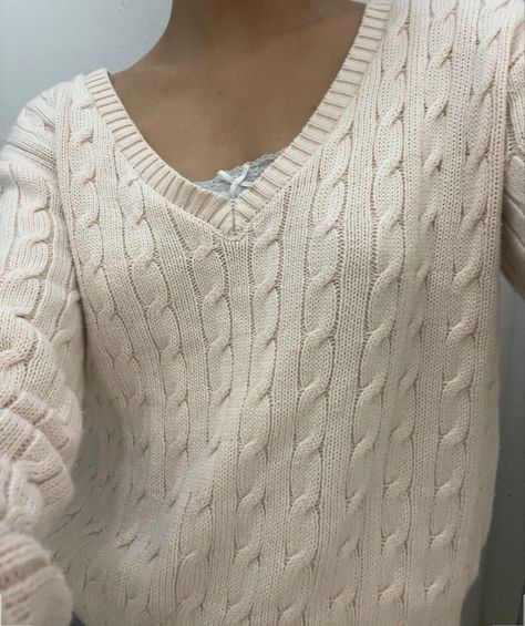 V Neck Cable Knit Sweater, Light Baby Pink, Pink Pilates, Vanilla Girl, Cable Knit Sweater, Dream Wardrobe, Brandy Melville, My Aesthetic, Baby Pink