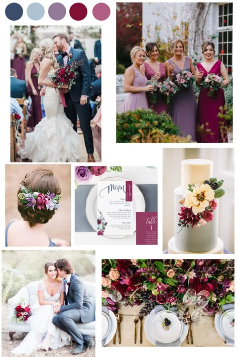 Raspberry Wedding Color, Magenta Wedding Colors, April Wedding Colors, Blue Color Palette Wedding, Wedding Color Schemes Purple, Burgundy Color Palette, Mauve Wedding Colors, September Wedding Colors, Burgundy Colour Palette