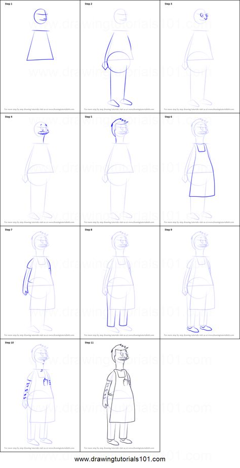 How to Draw Bob Belcher from Bob's Burgers printable step by step drawing sheet : DrawingTutorials101.com Bobs Burgers Drawing Easy, Bobs Burgers Drawing, Bobs Burgers Drawing Ideas, Bobs Burgers Characters Drawings, Bobs Burgers Art Style, Bobs Burgers Character Design, Bobs Burgers Doodles, How To Draw Bobs Burgers Characters, Bobs Burgers Canvas Painting