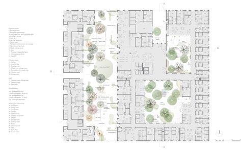 Architectural Drawings, Architectural Drawings. Image from Gardens - Elderly centre in Örebro by Marge Arkitekter in Örebro, Sweden. Atrium Garden, Healthcare Architecture, Elderly Home, Floor Plan Layout, Isometric Design, Design Guidelines, Urban Spaces, Nursing Home, Contemporary Landscape