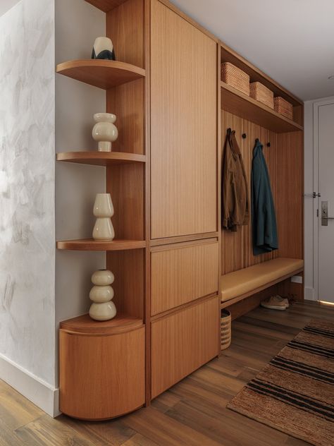 Shapeless Studio, Foyer Storage, Entry Cabinet, Mudroom Storage, Limewash Paint, Storage Hallway, Custom Millwork, Condo Design, Wide Plank Flooring