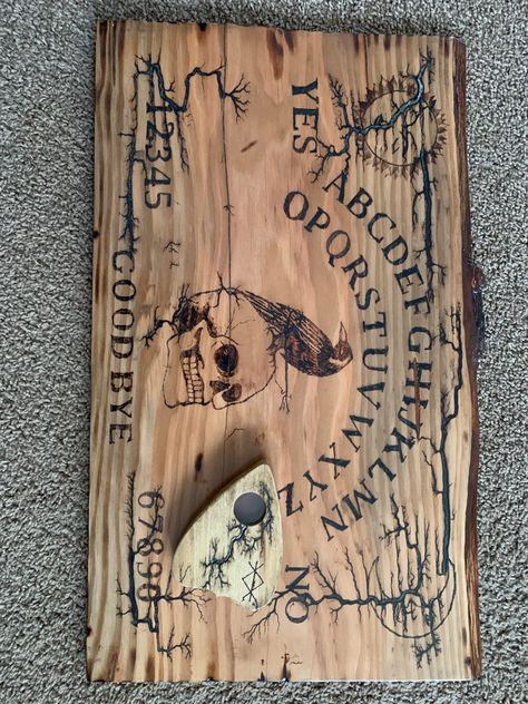 Wood Burned Ouija Board, Diy Ouija Board Art, Ouija Board Diy, Diy Ouija Board, Goth Images, Apothecary Decor, Witch Signs, Spirit Communication, Spirit Board