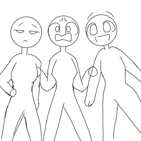 Squad Drawing 3 People, Three Besties Drawing, Trio Body Base Drawing, Body Base Drawing 3 Friends, Trios Drawing Base, Draw The Squad Three People, Group Of 3 Friends Drawing, 3 Person Poses Drawing Reference, Drawings Of Friends Trio