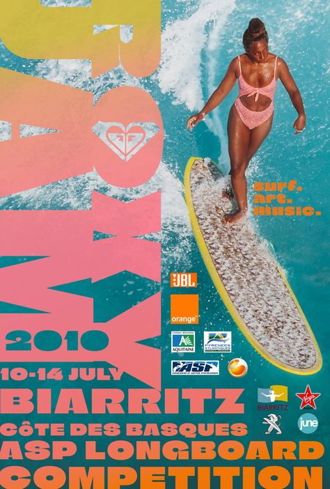 Surf Aesthetic Poster, Roxy Surf Poster, Surf Competition Poster, Surf Magazine Cover, Beach Poster Design, Roxy Poster, Surf Board Designs, Roxy 2000s, Competition Poster Design