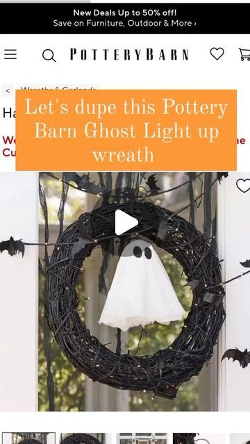 Cynthia Villegas | Affordable Home Decor & DIYS on Instagram: "Pottery Barn Ghost Wreath DIY .. . Just because DIY takes planning and preparation I’m sharing early this adorable Halloween Wreath idea that Pottery Barn sells for around $70 dollars plus shipping… . Save for your Halloween Decor . . My husband said when I told him my content for today July 5th……”wait, we still have 3 more months for October “. 👻👻👻👻. . My brain thinks one season ahead what can I say…. . . Okay so anyway….. go to Hobby lobby and buy yourself a grapevine wreath.  Next, you’re going to want to spray paint the freight by wreath black order yourself some string lights, little battery operated string lights, cord, color, black and then you are going to wanna make a little adorable ghost. You can make it out of a Halloween Block Party, Black Halloween Wreath, Ghost Wreath, Battery Operated String Lights, Dollar Tree Halloween, Diy Halloween Wreath, Ghost Light, Black Order, July 5th