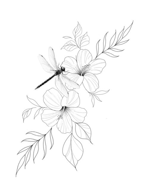 Cherry Blossom Tattoo Shoulder, Skull Thigh Tattoos, Hawaiian Flower Tattoos, Dragonfly Drawing, Cool Shoulder Tattoos, Dragonfly Tattoo Design, Insect Tattoo, Special Tattoos, Greek Tattoos