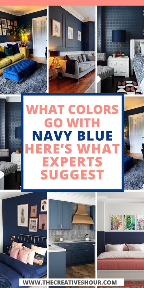 What Colors Go With Navy Blue? - Here's What Experts Suggest Colors To Go With Navy Blue, Colors That Compliment Navy Blue, Feng Shui Colors Home, Two Color Kitchen Cabinets, Yellow Hallway, Dark Blue Curtains, Navy Blue Rooms, Feng Shui Colors, Navy Curtains