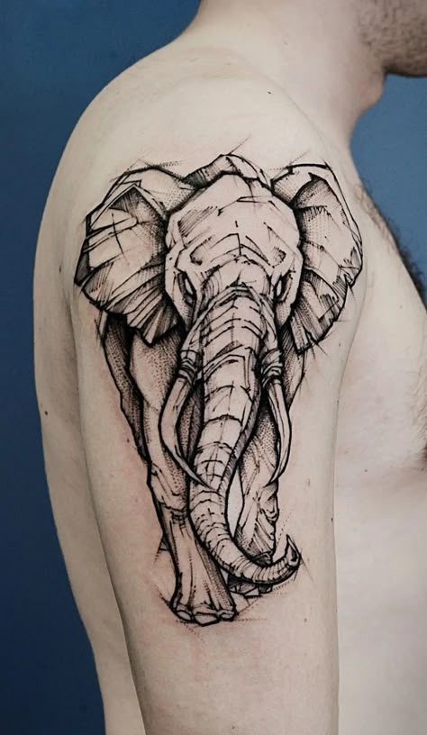 elephant tattoo Elephant Art Tattoo, Africa Tattoos, Tattoo On Shoulder, Tier Tattoo, Sketch Style Tattoos, Petit Tattoo, Elephant Tattoo Design, Elephant Tattoo, Elephant Tattoos