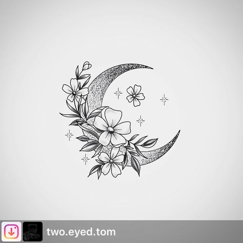 Moon Stars Flowers Tattoo, Floral Moon Tattoo, Moon And Flower Tattoo, Jake Tattoo, Nature Tattoo Ideas, Word Tattoo Ideas, 2023 Tattoo, Chicken Tattoo, Side Thigh Tattoos