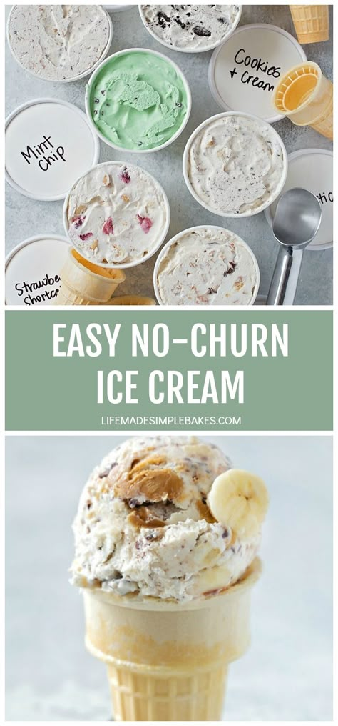 This easy no-churn ice cream is made with just 4 simple ingredients. It's creamy, sweet and makes the perfect base for your favorite mix-ins. #icecream #nochurnicecream #homemadeicecream #easyicecream #dessert Chunky Monkey Ice Cream, Healthy Frozen Yogurt, Fancy Ice Cream, Life Made Simple, Churn Ice Cream, Mint Ice Cream, Easy Ice Cream, Homemade Ice Cream Recipes, Healthy Food Facts