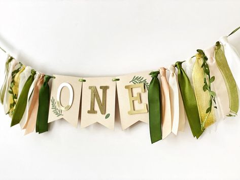 Birthday Decorations Green, Olive Garland, Baby Boy Birthday Decoration, Greenery Birthday, Gold Birthday Banner, Diy Birthday Banner, Boy Birthday Decorations, Birthday Garland, Highchair Banner