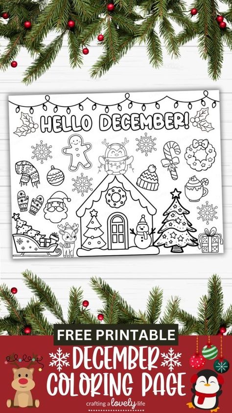 This free printable December Coloring page is such a fun activity for kids to kick off the month of December! This coloring page is free so you can download it and print as many copies as you want!  Christmas Printables | Christmas Coloring Pages | Preschool Christmas Activities | Kindergarten Christmas Activities | Free Printable Christmas Homeschool Activities Free Printable, Holiday Activities For Kindergarten, Free Kids Christmas Coloring Pages, Christmas Colouring Pages Free, Christmas Activity Pages For Kids, December Coloring Pages Free Printable, Christmas Activities Kindergarten, Printable Christmas Crafts For Kids, Christmas Coloring Sheets Free Printable