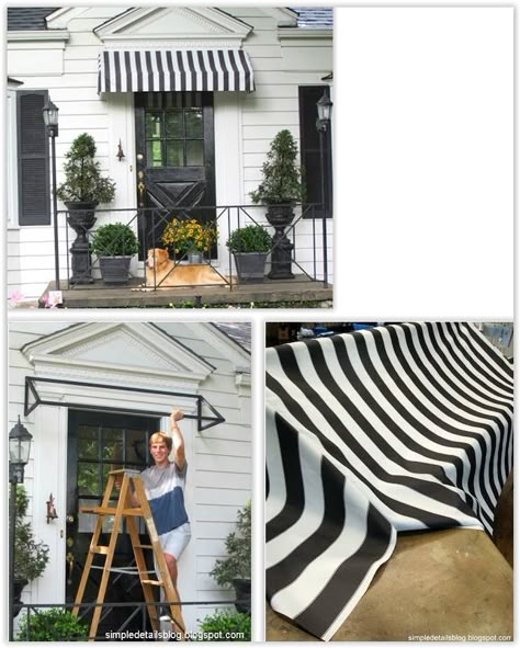 Diy Fabric Awning Outdoor, Fabric Awnings Over Doors, Awning Fabric Outdoor, Painting Canvas Awnings, Diy Awning Ideas Window, How To Make An Awning Diy, Diy Fabric Awning, Patio Awning Diy, Diy Awning Outdoor