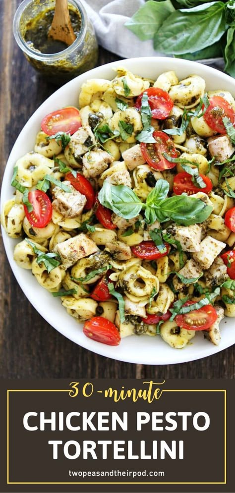 Chicken Pesto Tortellini, Easy Chicken Pasta Dishes, Baked Tortellini Recipes, Chicken Pasta Dish, Cheese Tortellini Recipes, Pesto Dishes, Easy Pasta Recipe, Chicken Pasta Dishes, Types Of Pasta