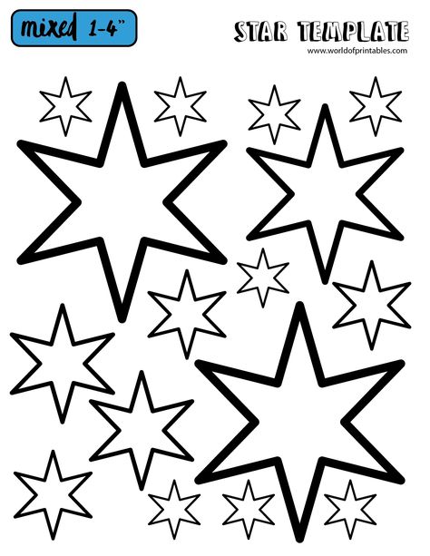 Our star templates are available in mixed sizes from 1" to 7" and sheets of various sizes. They are the best free printable star shape templates and come in many different styles. Use them for kid's activities, crafts, learning activities, and many more. They are all free and kids and teachers love them! Astronomy Crafts, Star Backdrop, Flag Crafts, Star Outline, Hanukkah Crafts, Paint Stencil, Printable Star, Star Template, American Flag Stars