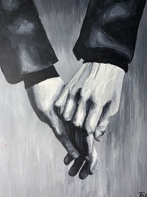 Picture Of People, Lovers Picture, Black And White Acrylic Painting, White Acrylic Painting, People Holding Hands, Acrylic Board, White Acrylic Paint, Black And White Painting, Pictures Of People