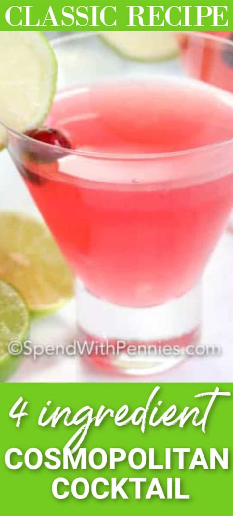 A Cosmopolitan drink is a classic Christmas cocktail. Made with just 4 ingredients, it is easy to prepare and is full of festive flavors and colors. #spendwithpennies #cosmopolitandrink #cosmo #cocktailrecipe #cocktail #beverage #classiccocktail Cosmopolitan Drink Recipe, Alcoholic Shots, Cosmopolitan Cocktail Recipes, Cosmopolitan Cocktails, Cosmopolitan Drink, Sweet Cocktail, Cosmopolitan Cocktail, Happiness Is Homemade, Sweet Cocktails