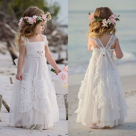 Flower Girl Dress Beach Wedding, Beach Flower Girl Dresses, Kids Pageant, Boho Flower Girl, Satin Flower Girl Dress, Girls Formal Dresses, Occasion Dresses Wedding, Dress Sash, Pageant Gowns