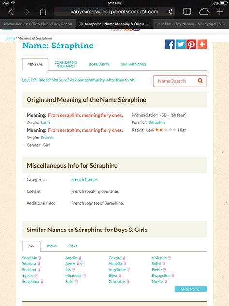 Seraphine Name Meaning, Middle Name, Baby Center, Name Meaning, Baby Name, Names With Meaning, Boy Names, Baby Names, Meant To Be