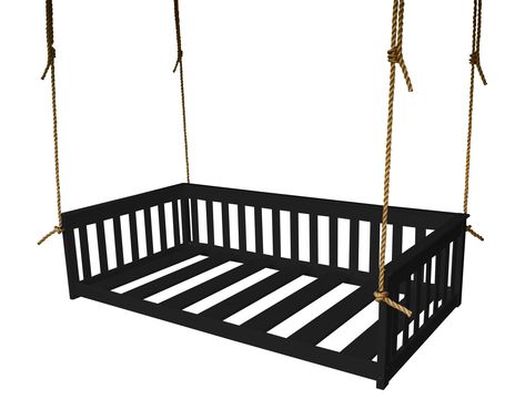 PRICES MAY VARY. Made in the USA by Amish craftsmen Wooden swing made from solid knot-free yellow pine Seat measures 75.5" wide x 39" deep and features 17" tall backrest and arms Hanging bed swing can be paired with standard 75" x 38" twin mattress or cushion Finished with Natural-Kote nontoxic low-VOC paint Hand-built by Amish craftsmen, this porch daybed swing brings a delightful resting place for sitting with family or friends. This black swing is designed for outdoor use, so it makes a great Hanging Day Bed, Diy Chairs, High Shelves, Hanging Daybed, L Furniture, Porch Swing Bed, Unique Bed, Swing Bed, Southern Yellow Pine