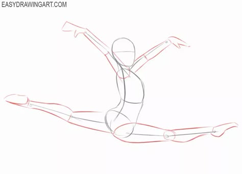 How to Draw a Gymnast - Easy Drawing Art Emo Boy Art, Dancing Drawings, Drawing Body Poses, Art Tutorials Watercolor, Emo Boy, Body Sketches, Body Base Drawing, Creative Drawing Prompts, Human Drawing