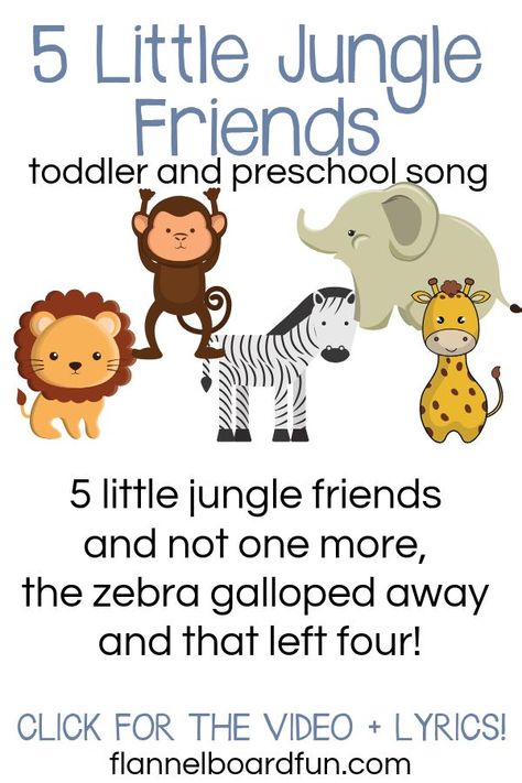 This jungle felt board set is a great addition to your circle time or story time.  It's a finger play or rhyme that gets kids counting, using jungle vocabulary, and just having fun!  #circletime #jungletheme #preschoolactivity #toddlers #kidssongs Zoo Songs, Preschool Jungle, Jungle Activities, Kids Counting, Circle Time Songs, Flannel Board Stories, Toddler Teacher, Classroom Songs, Songs For Toddlers