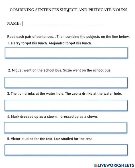 Sentence Combining, Combining Sentences, Common And Proper Nouns, Worksheets For Grade 3, Common Nouns, Nouns Worksheet, Subject Verb Agreement, Proper Nouns, Subject And Predicate