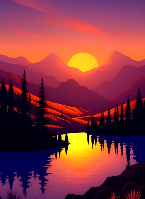 https://www.redbubble.com/i/art-print/Bring-the-Beauty-of-Sunrises-and-Landscapes-into-Your-Home-with-Our-Stunning-Minimalist-Art-Prints/137890277.1G4ZT?asc=u Mountain Sunrise Painting, Sunset Lake Painting, Sunrise Vector, Sunrise Illustration, Mountain Sunset Painting, Sunrise Drawing, Samsung Themes, Minimalist Art Prints, Abstract Sunrise