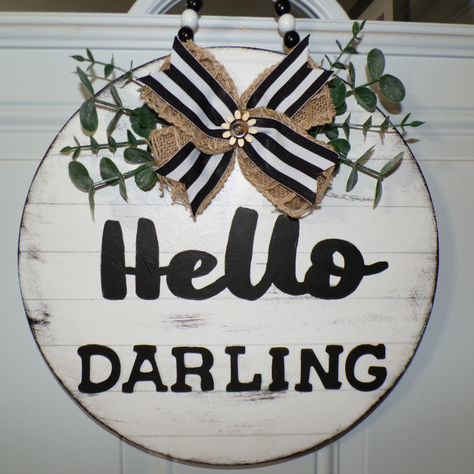 14" door hangers on sale for $15 each! I will ship but you must pay the shipping cost. I'll be glad to combine shipping if needed! Send me a message if you're interested! Hello Darlin, Welcome Signs Front Door, Welcome Door Signs, Indoor Door, Hello Darling, Indoor Doors, Crafts To Make And Sell, Diy Crafts For Gifts, Wreath Ideas