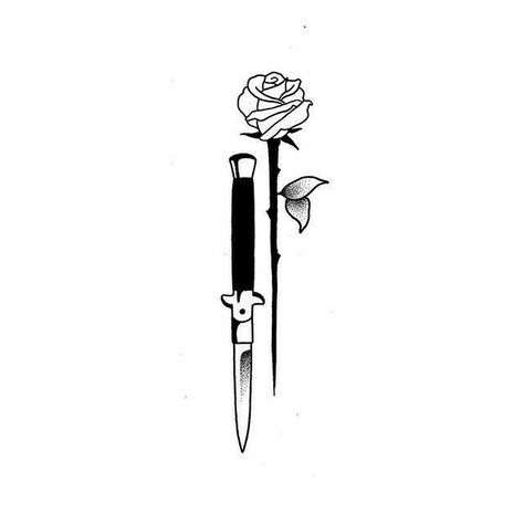 Knife And Rose Tattoo, Knife Tattoos, Knife Tattoo, Muster Tattoos, Rose Drawing, Arm Tattoos, Piercing Tattoo, Skin Art, Rose Tattoo