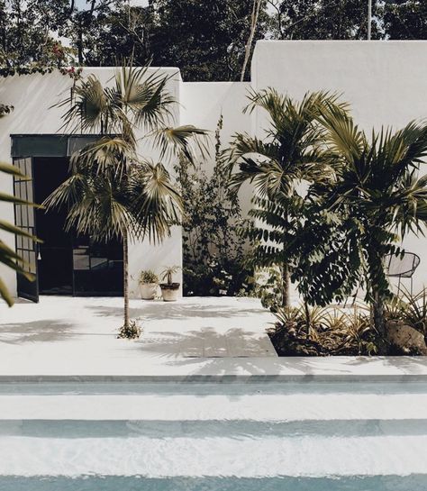 Pool Goals, White Hexagon Tiles, Eco Retreat, Garden Night, Santorini House, Villa Pool, Backyard Balcony, Tulum Wedding, Garden Lounge