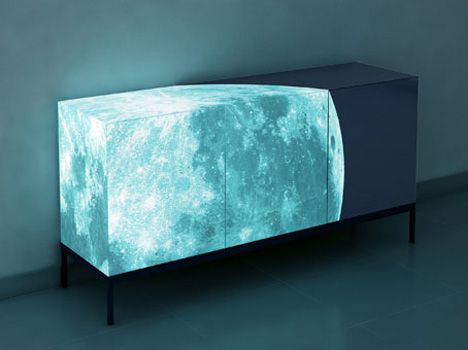 “Fullmoon” sideboard - glows in the dark Contemporary Buffets And Sideboards, Moon Table, Creative Furniture, Yanko Design, Decoration Design, Design Furniture, Full Moon, End Table, Credenza