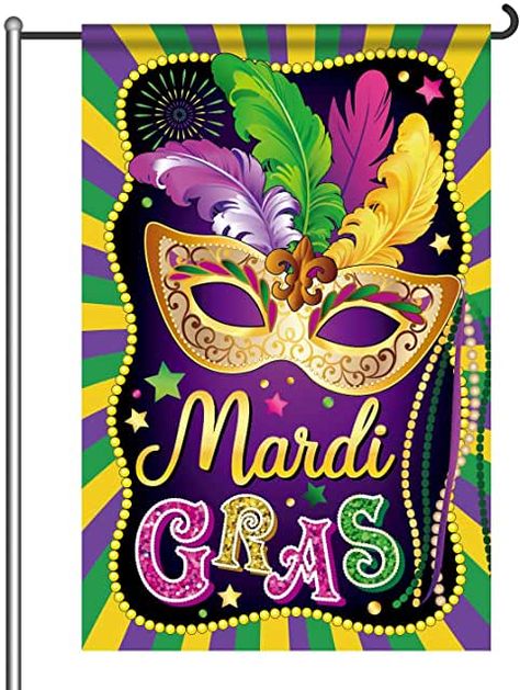 Mardi Gras Flag, New Orleans Party, Mardi Gras Centerpieces, Mardi Gras Crafts, Patio Railing, Flag Display, Hanging Flag, Mardi Gras Decorations, Mardi Gras Beads