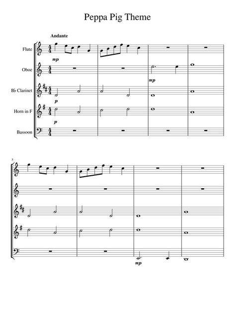 Peppa Pig Flute Notes, Peppa Pig Theme Song Clarinet, Peppa Pig Theme Song Flute Notes, Peppa Pig Clarinet, Violin Sheet Music Popular Songs, Violin Sheet Music Popular Songs Easy, French Horn Music, Oboe Music, Flute Notes