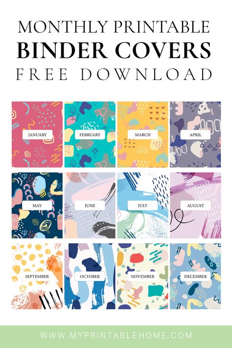 FREE Monthly Printable Binder Covers.    Organise your binder and planners with these covers.    #printable #binder #planner #organisation Printable Binder Covers Free, Binder Covers Free, Cute Binder Covers, Planner Cover Design, Planner Binder Cover, Free Digital Planner Stickers, Binder Cover Templates, Organization Wall, Binder Templates