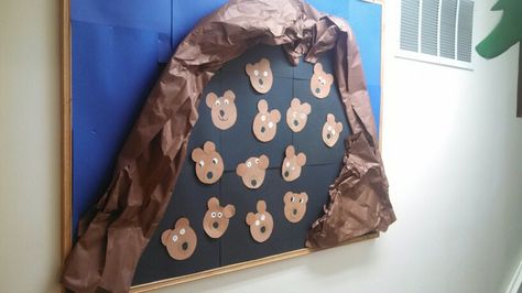 Bear cave bulletin board Cave Bulletin Board Ideas, Cave Quest Vbs, Cave Quest, Bear Theme, Winter Animals, Brown Bear, Summer Camp, Early Learning, Bulletin Boards