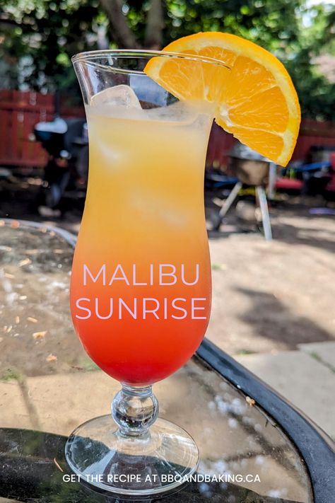 Transport yourself to a tropical paradise with our stunning Malibu Sunrise cocktail recipe. Malibu Sunrise Cocktail, Malibu Sunrise Recipe, Tropical Sunrise Drink, Light Cocktail Recipes, Sunrise Drink, Malibu Sunrise, Paradise Cocktail, Warm Drinks Recipes, Medical Remedies