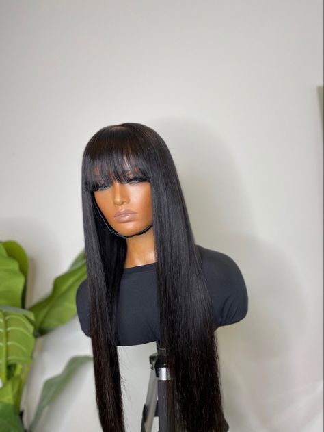 Closure wig with bangs Chinese Bangs, Planned Outfits, Royal Hair, Fav Hairstyles, Bang Wig, Natural Hair Diy, Formal Clothes, Jet Black Hair, Hair Diy