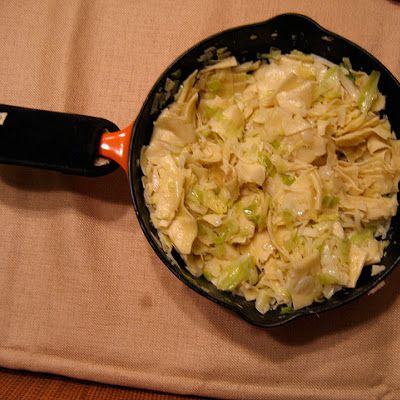 It is the Czech equivalent of mac and cheese. I searched high and low for this as my maternal grandmother used to make this every holiday. I can remember all the women (and me) making a huge pot of Haluski (dumplings) and sautéing it with cabbage in butter, then served with a ton of yellow mustard. YUM! Cabbage And Dumplings, Haluski Recipe, Cabbage Dumplings, Polish Dumplings, Cabbage Casserole Recipes, Slovak Recipes, Eastern European Recipes, Cheese Sauce Recipe, Potato Dumplings