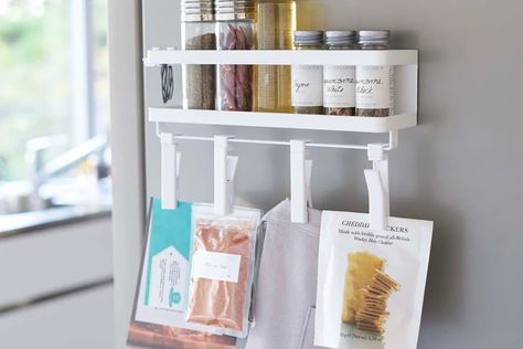 Yamazaki Home Magnetic Kitchen Organizer with Clips Review 2023 | Kitchn Magnetic Organizer, Magnetic Spice, West Elm Kids, Spice Bottles, Kitchen Spices, Spice Organization, Simple Aesthetic, Tiny Kitchen, Spice Rack