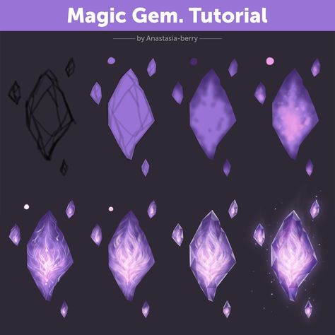 Magic Gem. Tutorial | Patreon Gem Tutorial, Crystals Art Drawing, Crystal Drawing, Concept Art Tutorial, Procreate Ipad Art, Painting Video, Speed Painting, Drawing Examples, Digital Painting Tutorials