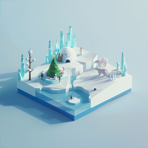 Low Poly Worlds on Behance Low Poly Waterfall, Low Poly Design, Low Poly World, Low Poly Environment, Cube World, Web Design Mobile, Low Poly Games, Isometric Art, Isometric Design