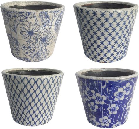 A&B Home Set Of Four Terracotta Planters. I love this set of planters. Looks a little shabby chic. #planter # shabby chic planter  # garden decor Blue And White Garden, Blue Planter, A&b Home, Perfect Together, Planter Pots Outdoor, White Planters, White Garden, Terracotta Planter, Christmas Central